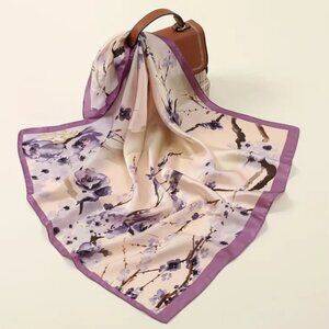Women's Floral Blossom Flower Satin Silky Square Head Hair Neck Scarf